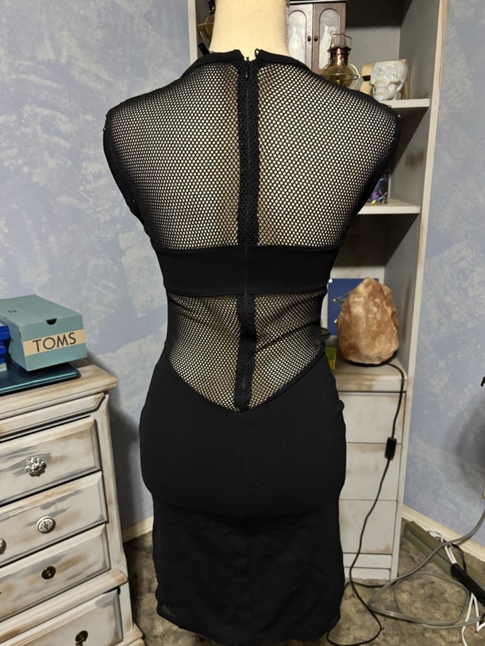 Guess Black Mesh Studded Bodycon Dress XS Sleeveless Sheer Panel - Picture 8 of 12